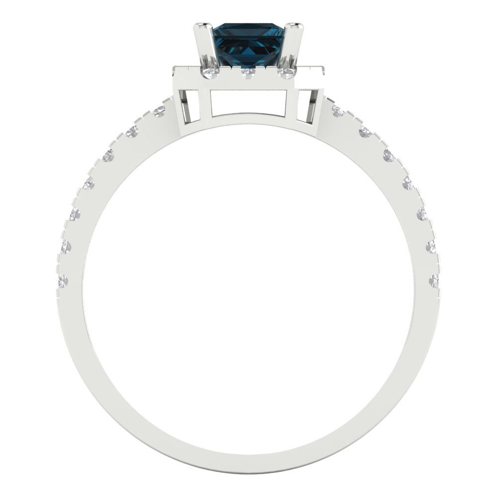 0.89 cttw Natural London Blue Topaz Hidden Halo Engagement Ring - Solid Gold (Princess Cut,4.5mm)