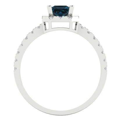 0.89 cttw Natural London Blue Topaz Hidden Halo Engagement Ring - Solid Gold (Princess Cut,4.5mm)