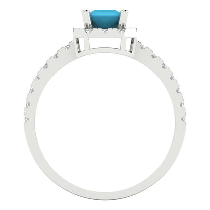 0.89 cttw Simulated Turquoise Hidden Halo Engagement Ring - Solid Gold (Princess Cut,4.5mm)