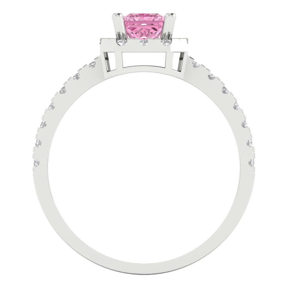 0.89 cttw Zirconia Simulated Pink Diamond Hidden Halo Engagement Ring - Solid Gold (VVS1, Princess Cut,4.5mm)