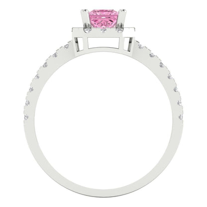 0.89 cttw Zirconia Simulated Pink Diamond Hidden Halo Engagement Ring - Solid Gold (VVS1, Princess Cut,4.5mm)