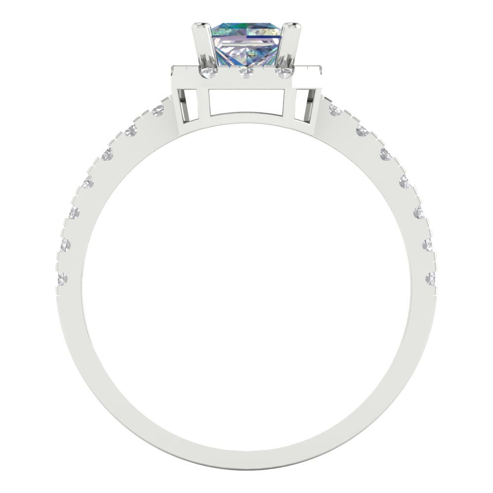 0.89 cttw Blue Moissanite Hidden Halo Engagement Ring - Solid Gold (Princess Cut,4.5mm)