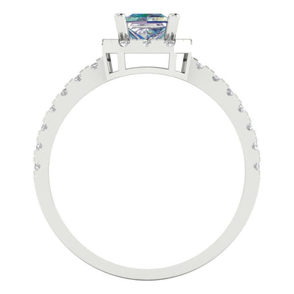 0.89 cttw Blue Moissanite Hidden Halo Engagement Ring - Solid Gold (Princess Cut,4.5mm)