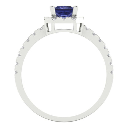 0.89 cttw Simulated Tanzanite Hidden Halo Engagement Ring - Solid Gold (Princess Cut,4.5mm)