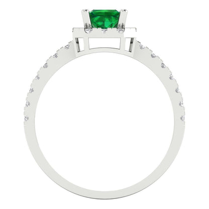 0.89 cttw Simulated Emerald Hidden Halo Engagement Ring - Solid Gold (Princess Cut,4.5mm)