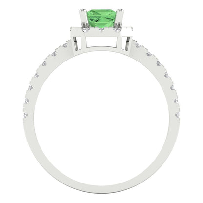 0.89 cttw Zirconia Simulated Green Diamond Hidden Halo Engagement Ring - Solid Gold (VVS1, Princess Cut,4.5mm)