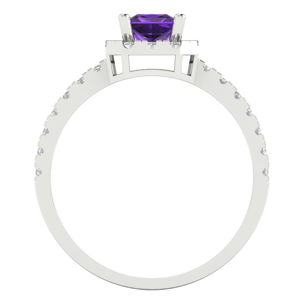 0.89 cttw Natural Amethyst Hidden Halo Engagement Ring - Solid Gold (Princess Cut,4.5mm)