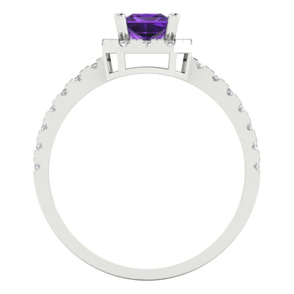 0.89 cttw Natural Amethyst Hidden Halo Engagement Ring - Solid Gold (Princess Cut,4.5mm)