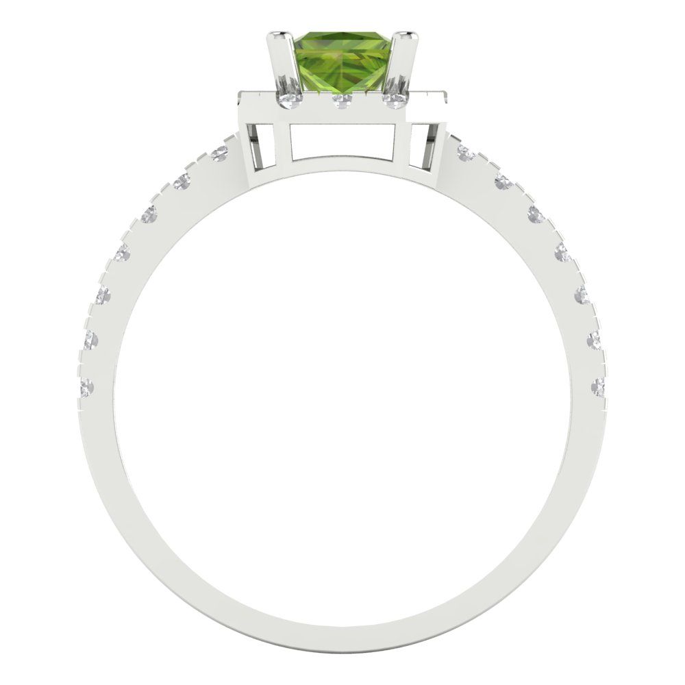 0.89 cttw Natural Peridot Hidden Halo Engagement Ring - Solid Gold (Princess Cut,4.5mm)