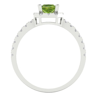 0.89 cttw Natural Peridot Hidden Halo Engagement Ring - Solid Gold (Princess Cut,4.5mm)