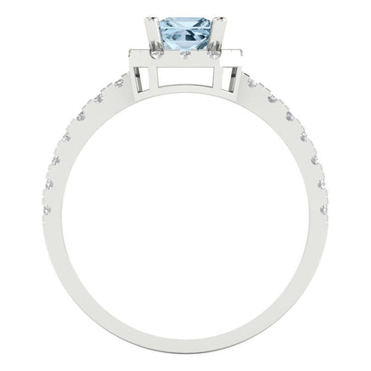 0.89 cttw Zirconia Simulated Blue Diamond Hidden Halo Engagement Ring - Solid Gold (VVS1, Princess Cut,4.5mm)