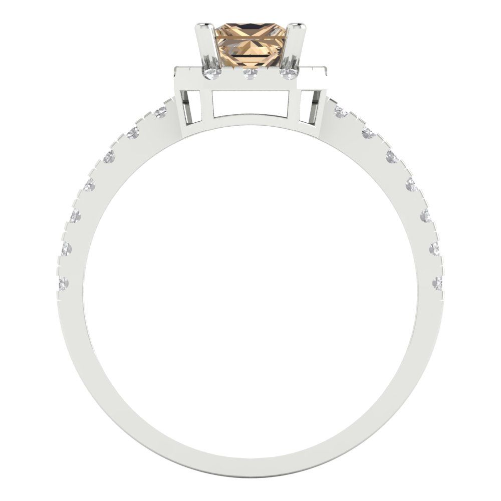 0.89 cttw Yellow Moissanite Hidden Halo Engagement Ring - Solid Gold (Princess Cut,4.5mm)