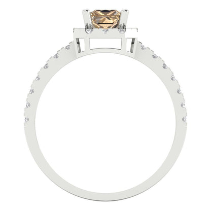 0.89 cttw Yellow Moissanite Hidden Halo Engagement Ring - Solid Gold (Princess Cut,4.5mm)
