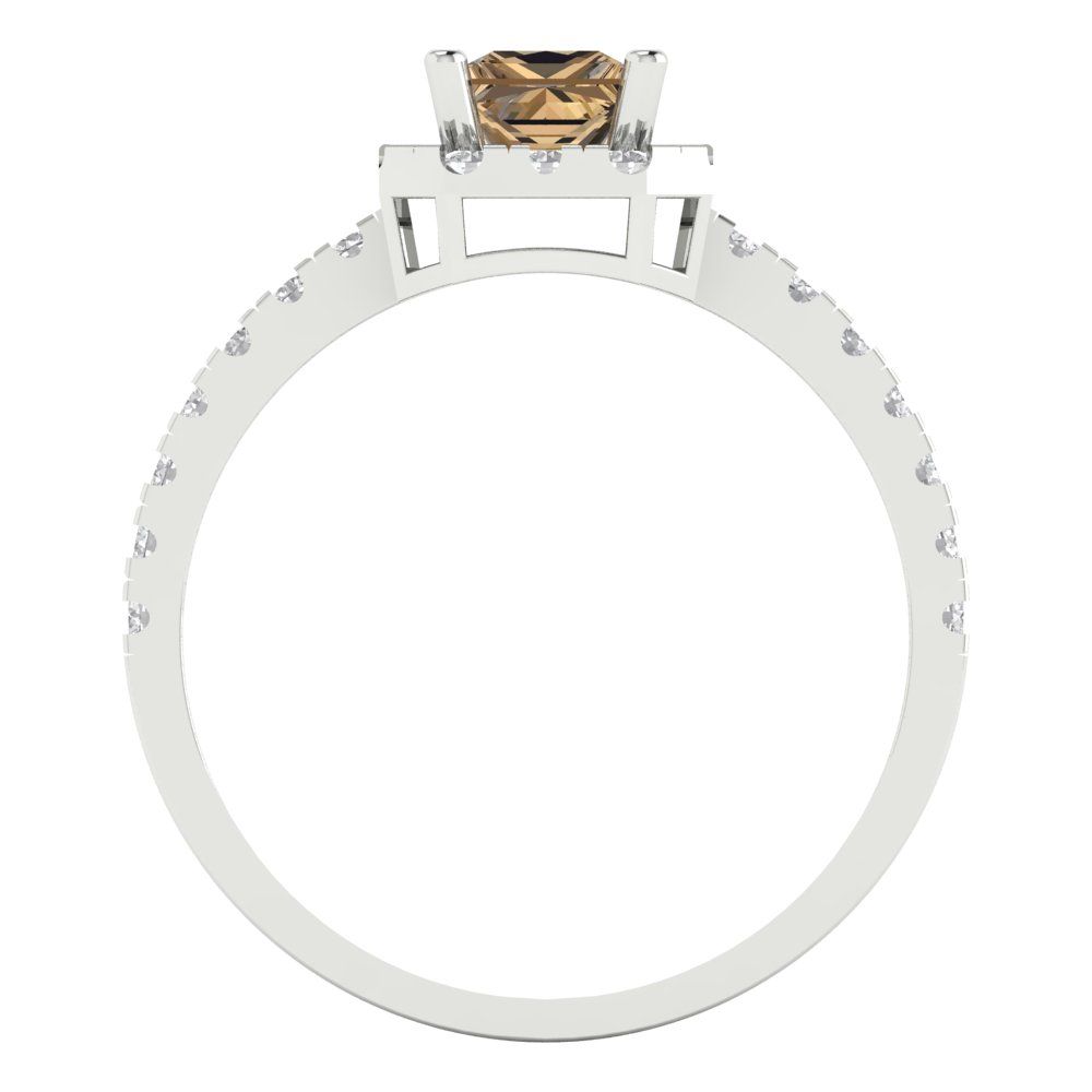 0.89 cttw Zirconia Simulated Champagne Diamond Hidden Halo Engagement Ring - Solid Gold (VVS1, Princess Cut,4.5mm)