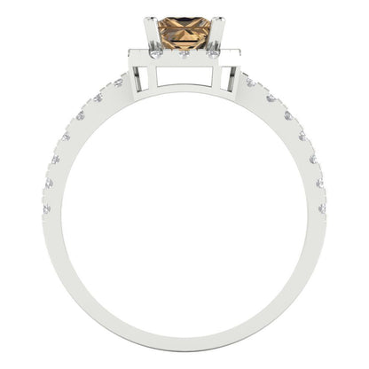 0.89 cttw Zirconia Simulated Champagne Diamond Hidden Halo Engagement Ring - Solid Gold (VVS1, Princess Cut,4.5mm)