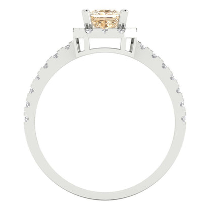 0.89 cttw Natural Morganite Hidden Halo Engagement Ring - Solid Gold (Princess Cut,4.5mm)