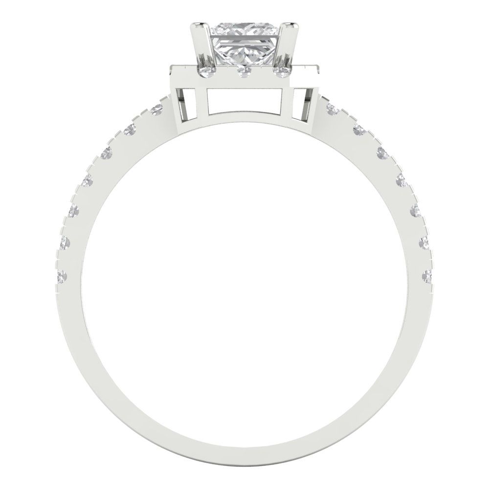1.23 ct Brilliant Princess Cut Natural Diamond Stone Clarity VS1-2 Color G-H White Gold Halo Solitaire with Accents Ring