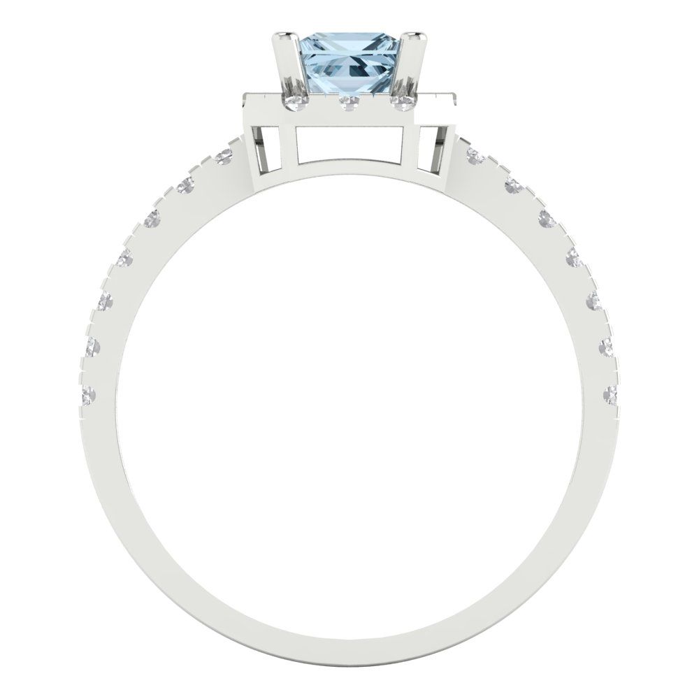 0.89 cttw Natural Aquamarine Hidden Halo Engagement Ring - Solid Gold (Princess Cut,4.5mm)