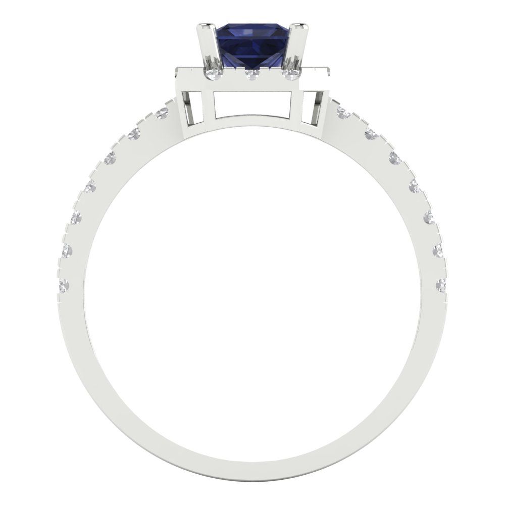0.89 cttw Simulated Blue Sapphire Hidden Halo Engagement Ring - Solid Gold (Princess Cut,4.5mm)