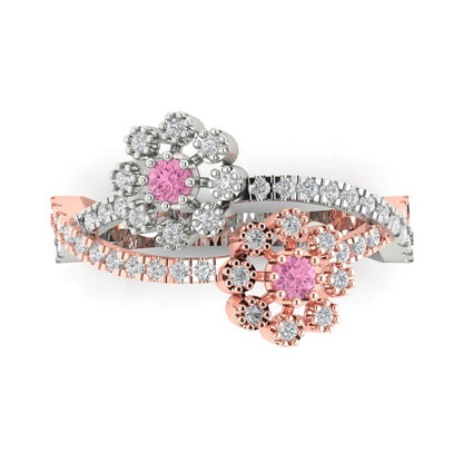 0.48 cttw Zirconia Simulated Pink Diamond Hidden Halo Engagement Ring - Solid White/Rose Gold (VVS1, Round Cut,2.5mm)