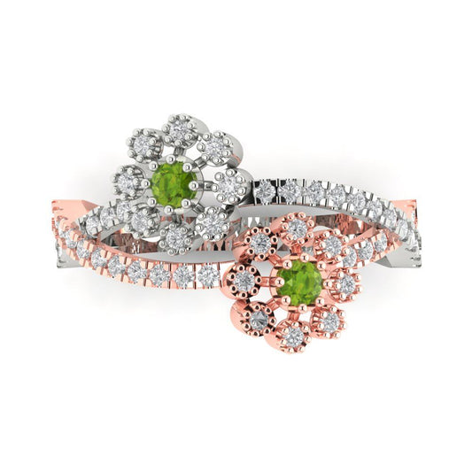 0.48 cttw Natural Peridot Hidden Halo Engagement Ring - Solid White/Rose Gold (VVS1, Round Cut,2.5mm)