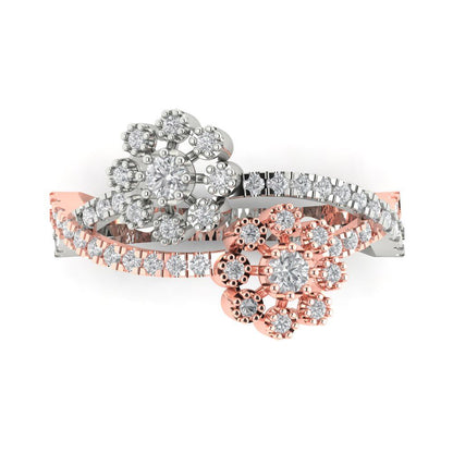 0.5 ct Brilliant Round Cut Natural Diamond Stone Clarity VS1-2 Color G-H White/Rose Gold Halo Solitaire with Accents Ring