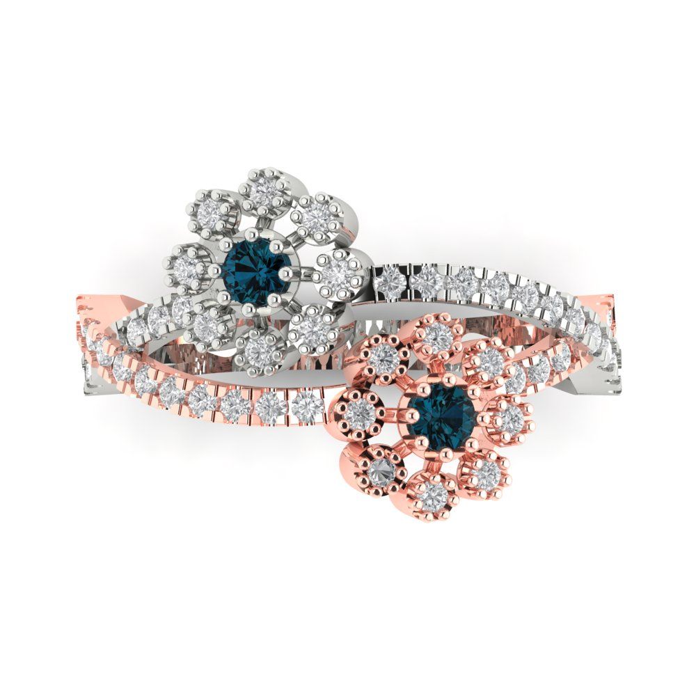 0.48 cttw Natural London Blue Topaz Hidden Halo Engagement Ring - Solid White/Rose Gold (VVS1, Round Cut,2.5mm)