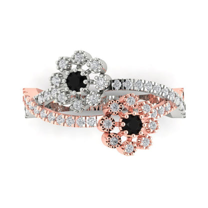 0.48 cttw Natural Onyx Hidden Halo Engagement Ring - Solid White/Rose Gold (VVS1, Round Cut,2.5mm)