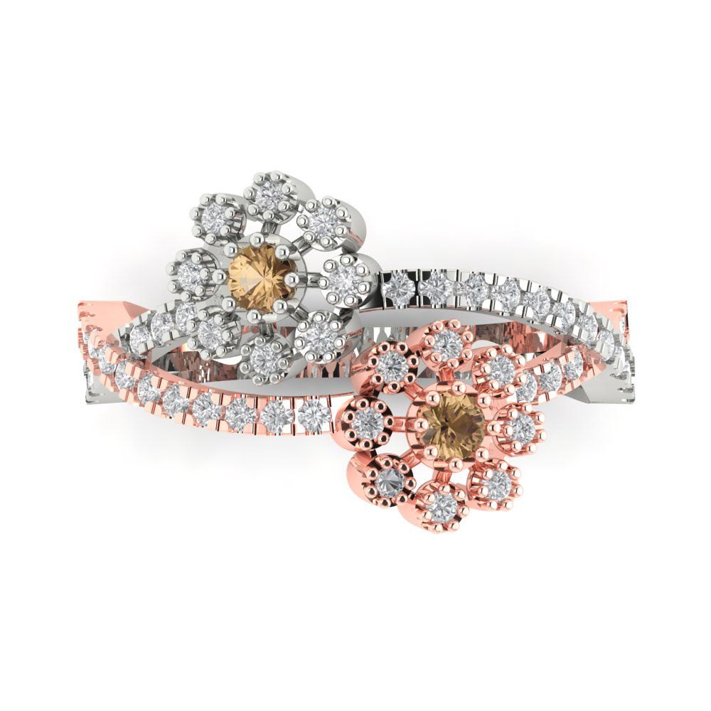 0.48 cttw Zirconia Simulated Champagne Diamond Hidden Halo Engagement Ring - Solid White/Rose Gold (VVS1, Round Cut,2.5mm)