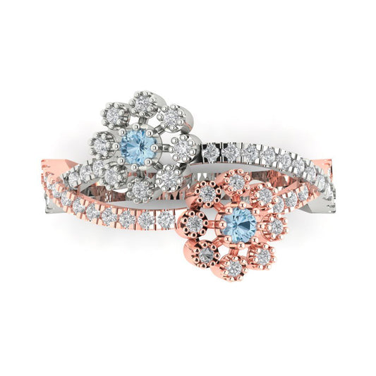 0.48 cttw Zirconia Simulated Blue Diamond Hidden Halo Engagement Ring - Solid White/Rose Gold (VVS1, Round Cut,2.5mm)
