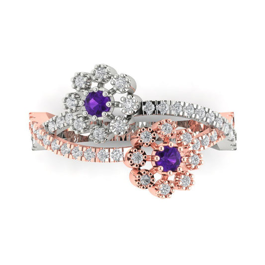 0.48 cttw Natural Amethyst Hidden Halo Engagement Ring - Solid White/Rose Gold (VVS1, Round Cut,2.5mm)