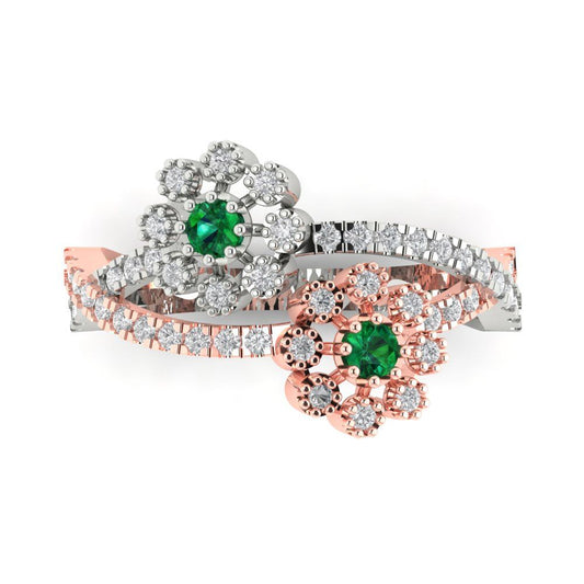 0.48 cttw Simulated Emerald Hidden Halo Engagement Ring - Solid White/Rose Gold (VVS1, Round Cut,2.5mm)