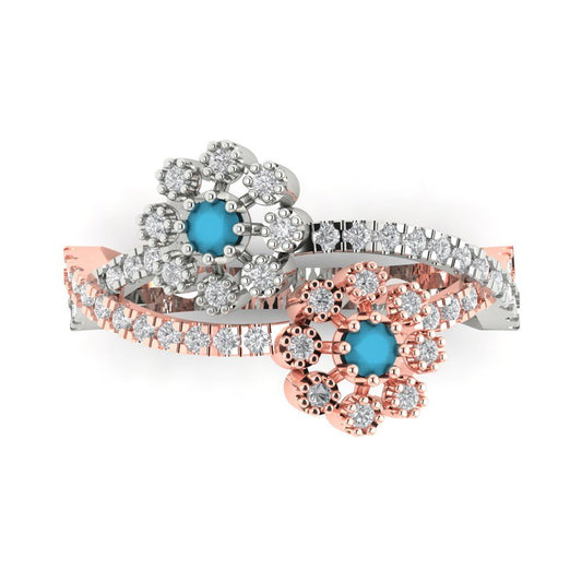 0.48 cttw Simulated Turquoise Hidden Halo Engagement Ring - Solid White/Rose Gold (VVS1, Round Cut,2.5mm)