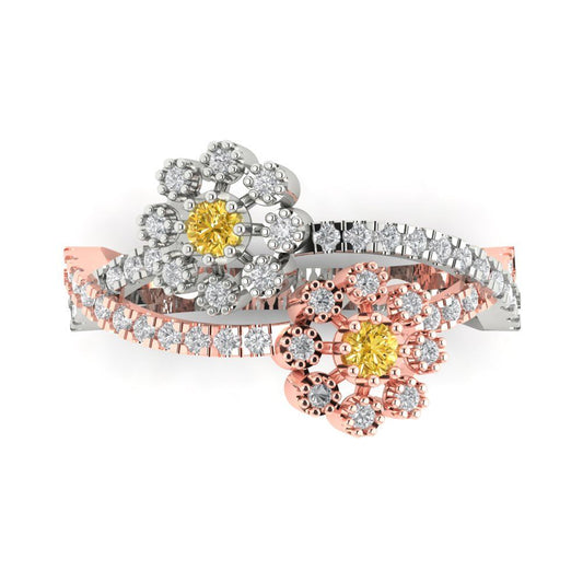 0.48 cttw Zirconia Simulated Yellow Diamond Hidden Halo Engagement Ring - Solid White/Rose Gold (VVS1, Round Cut,2.5mm)