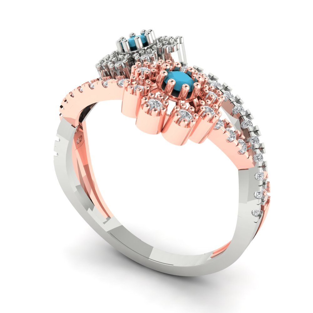0.48 cttw Simulated Turquoise Hidden Halo Engagement Ring - Solid White/Rose Gold (VVS1, Round Cut,2.5mm)