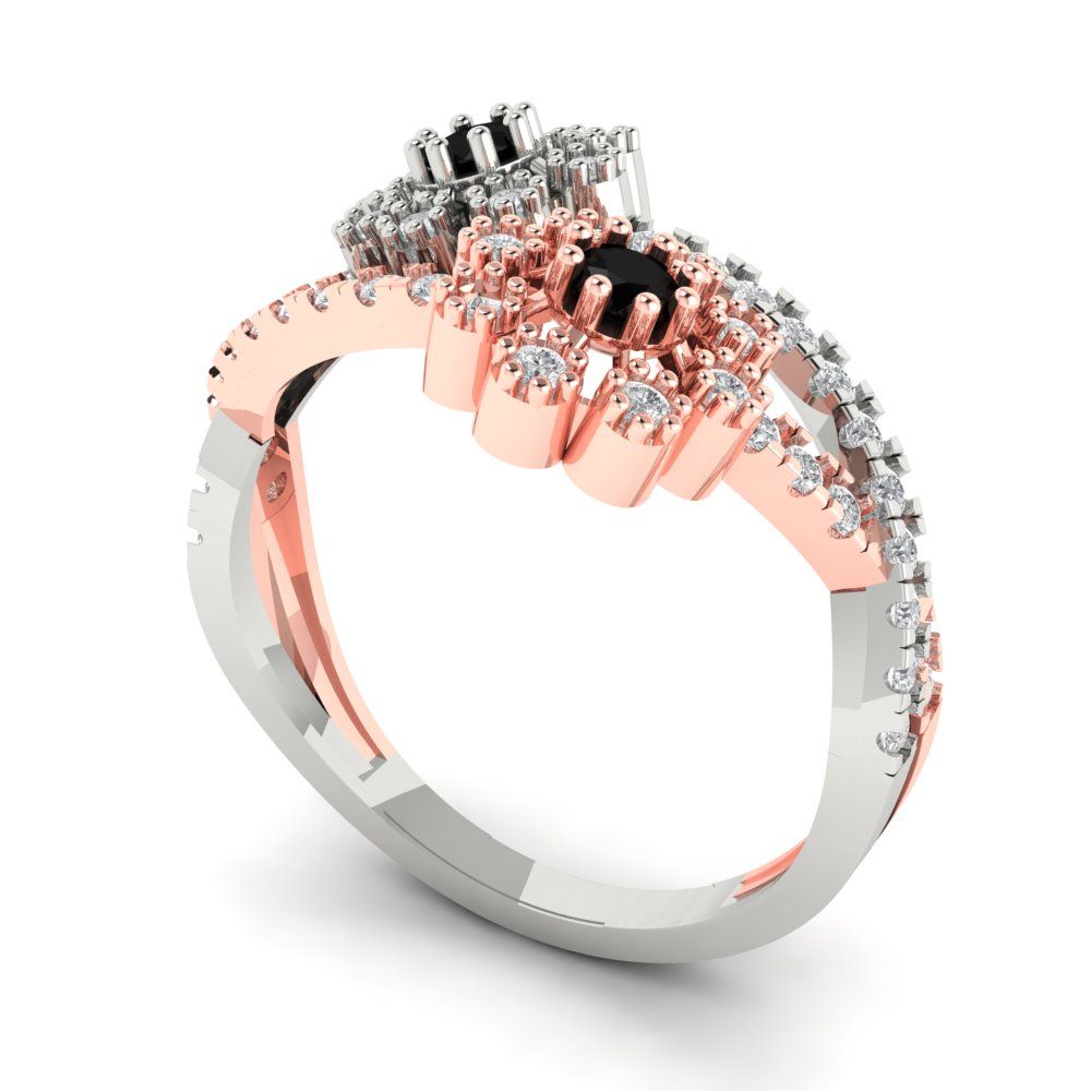 0.48 cttw Natural Onyx Hidden Halo Engagement Ring - Solid White/Rose Gold (VVS1, Round Cut,2.5mm)