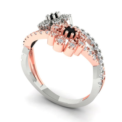 0.48 cttw Natural Onyx Hidden Halo Engagement Ring - Solid White/Rose Gold (VVS1, Round Cut,2.5mm)