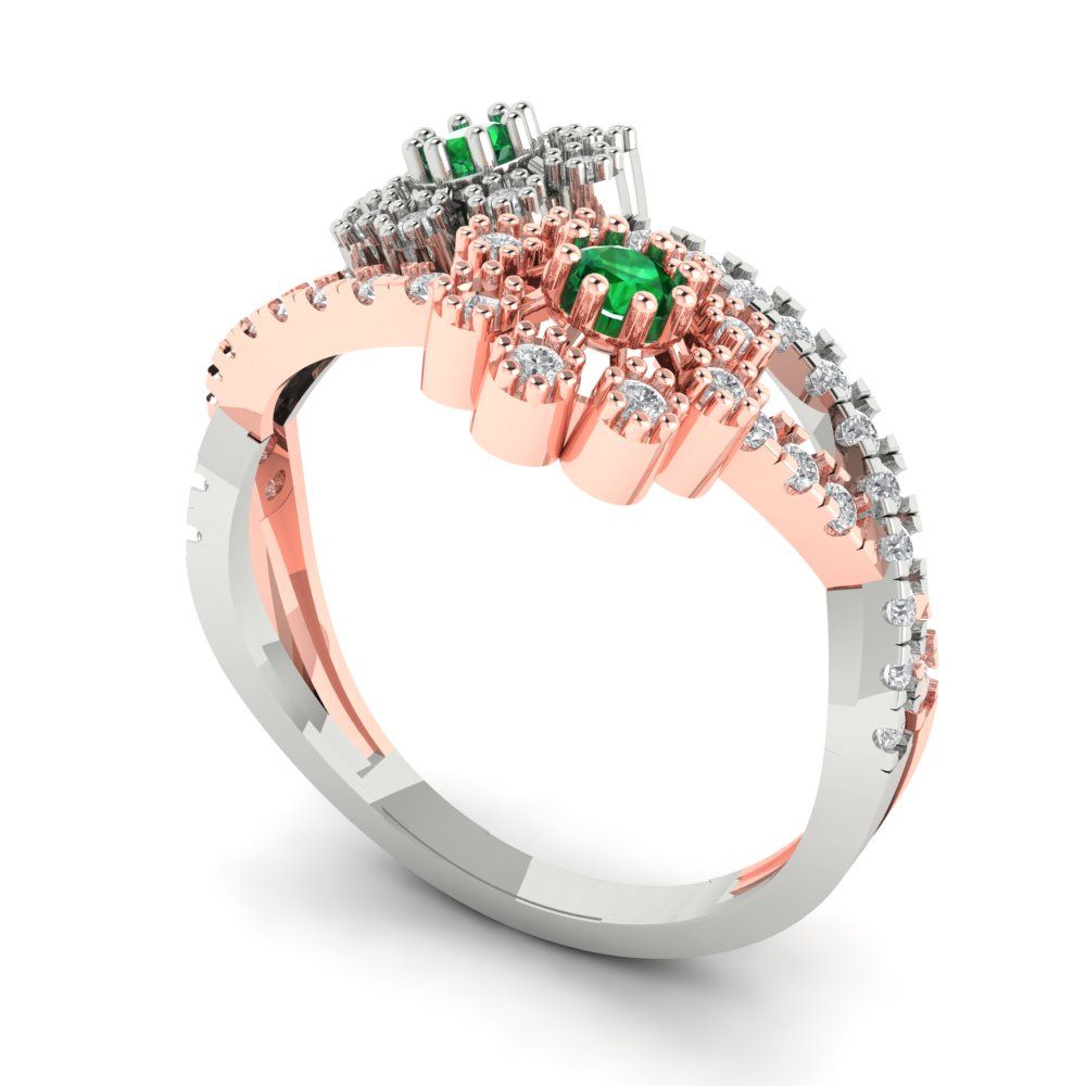 0.48 cttw Simulated Emerald Hidden Halo Engagement Ring - Solid White/Rose Gold (VVS1, Round Cut,2.5mm)