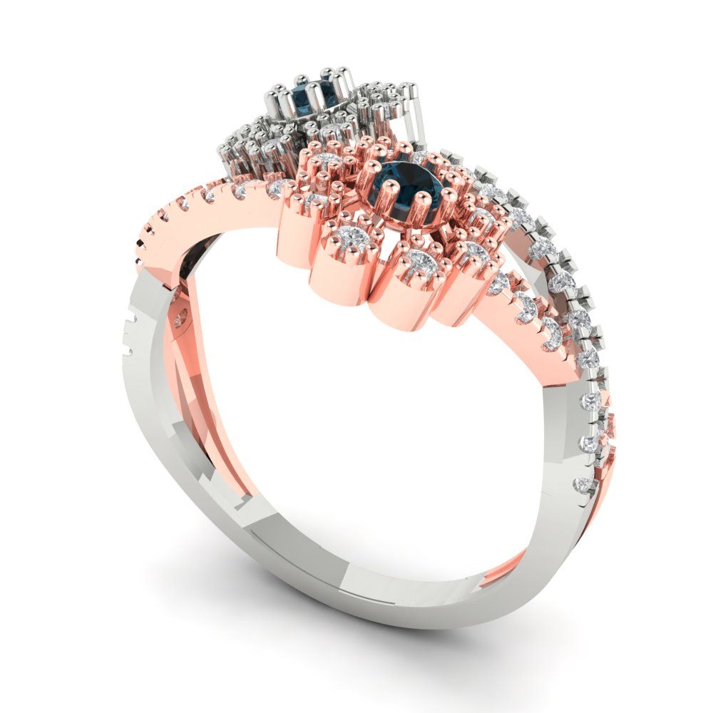 0.48 cttw Natural London Blue Topaz Hidden Halo Engagement Ring - Solid White/Rose Gold (VVS1, Round Cut,2.5mm)