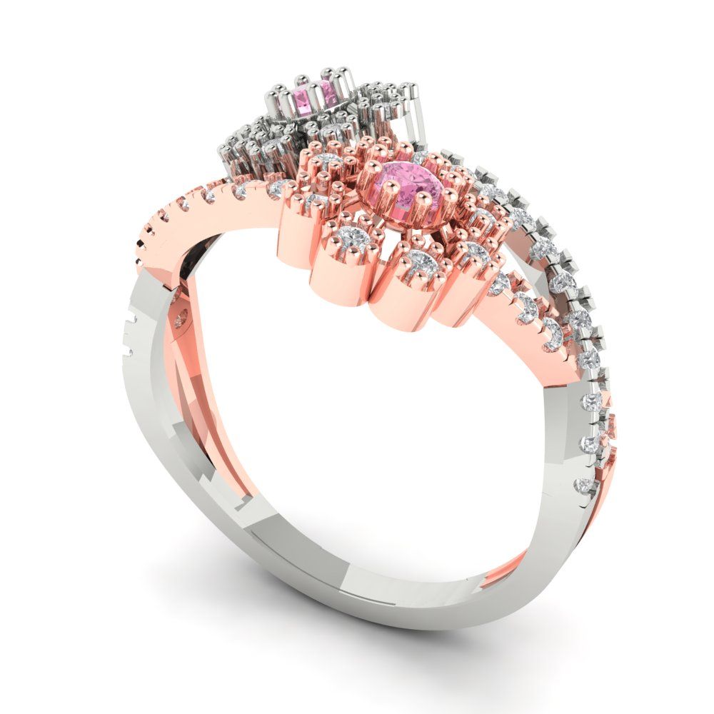 0.48 cttw Zirconia Simulated Pink Diamond Hidden Halo Engagement Ring - Solid White/Rose Gold (VVS1, Round Cut,2.5mm)