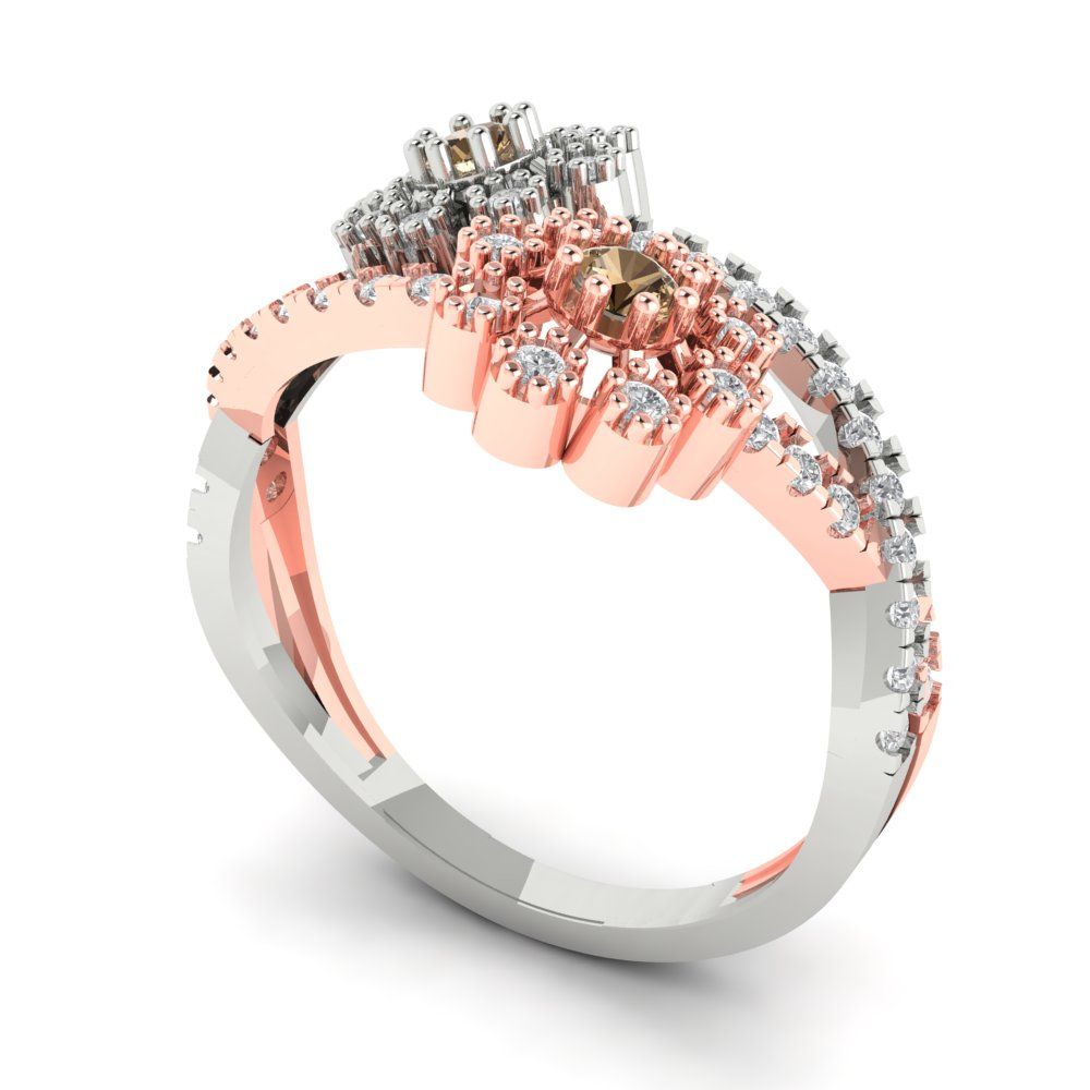 0.48 cttw Zirconia Simulated Champagne Diamond Hidden Halo Engagement Ring - Solid White/Rose Gold (VVS1, Round Cut,2.5mm)