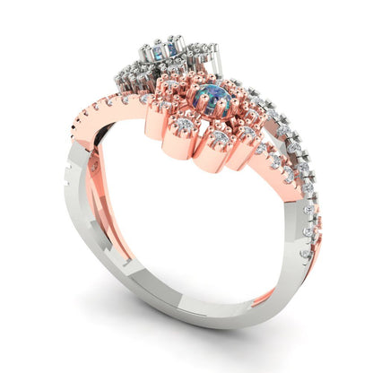 0.48 cttw Blue Moissanite Hidden Halo Engagement Ring - Solid White/Rose Gold (VVS1, Round Cut,2.5mm)