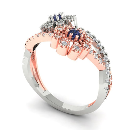 0.48 cttw Simulated Blue Sapphire Hidden Halo Engagement Ring - Solid White/Rose Gold (VVS1, Round Cut,2.5mm)