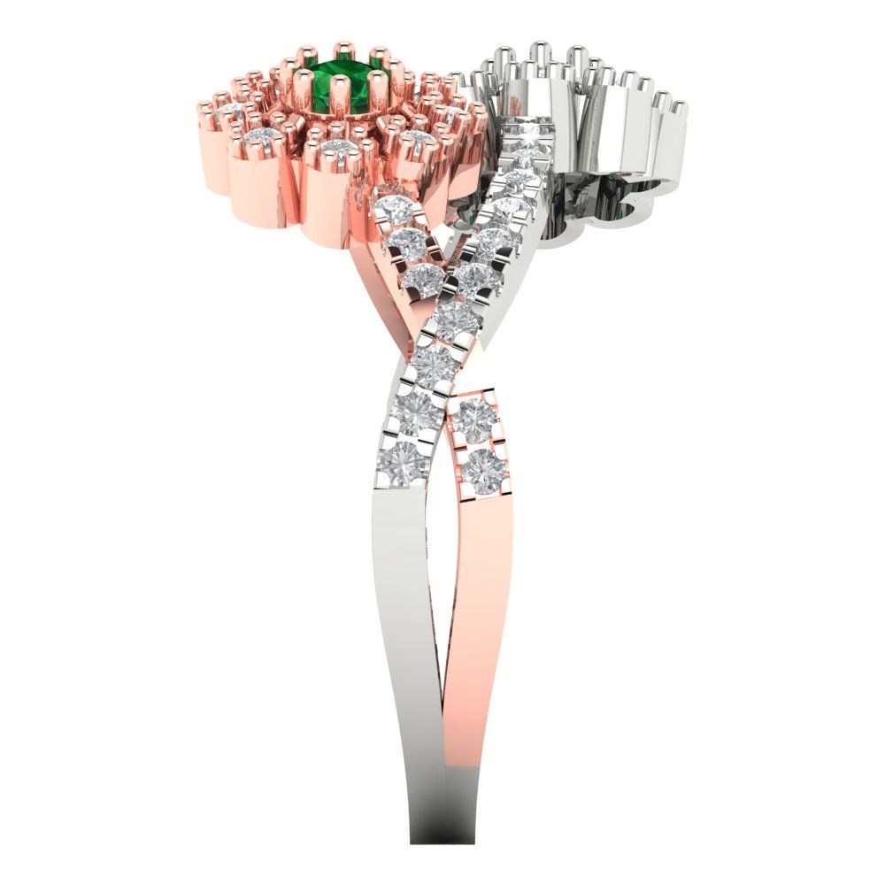 0.48 cttw Simulated Emerald Hidden Halo Engagement Ring - Solid White/Rose Gold (VVS1, Round Cut,2.5mm)