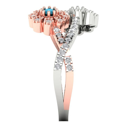0.48 cttw Simulated Turquoise Hidden Halo Engagement Ring - Solid White/Rose Gold (VVS1, Round Cut,2.5mm)