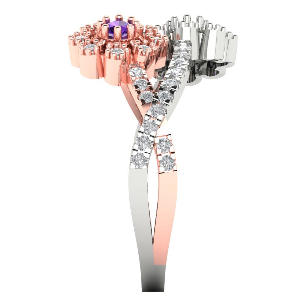 0.48 cttw Natural Amethyst Hidden Halo Engagement Ring - Solid White/Rose Gold (VVS1, Round Cut,2.5mm)