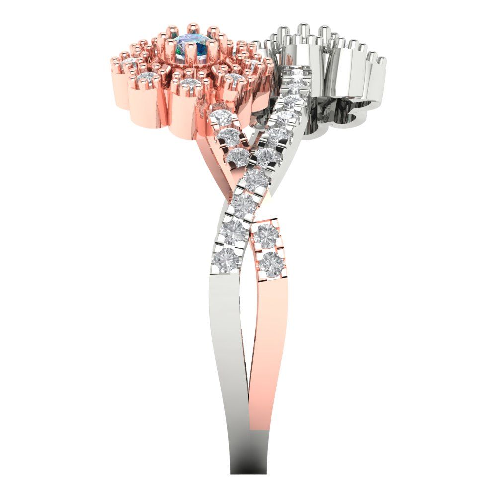 0.48 cttw Blue Moissanite Hidden Halo Engagement Ring - Solid White/Rose Gold (VVS1, Round Cut,2.5mm)