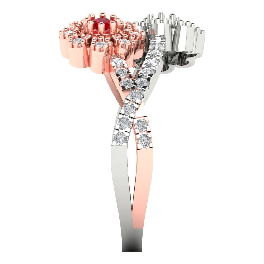 0.48 cttw Simulated Ruby Hidden Halo Engagement Ring - Solid White/Rose Gold (VVS1, Round Cut,2.5mm)