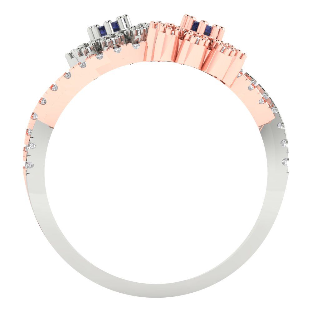 0.48 cttw Simulated Blue Sapphire Hidden Halo Engagement Ring - Solid White/Rose Gold (VVS1, Round Cut,2.5mm)