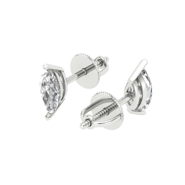 1 ct Brilliant Marquise Cut Solitaire Studs Genuine Cultured Diamond Stone Clarity VS1-2 Color J-K White Gold Earrings Screw back